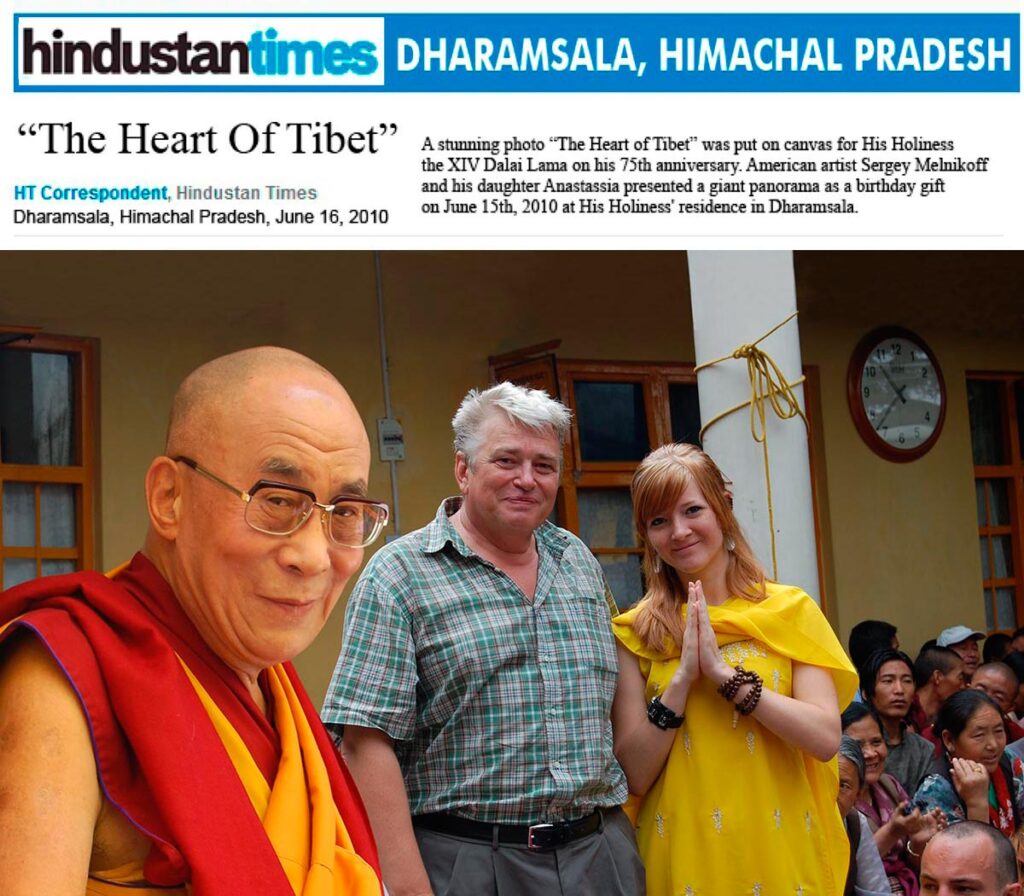 Sergey Melnikoff, a.k.a. MFF, and his daughter Anastassia visiting the XIV Dalai Lama. Dharamsala, 2010