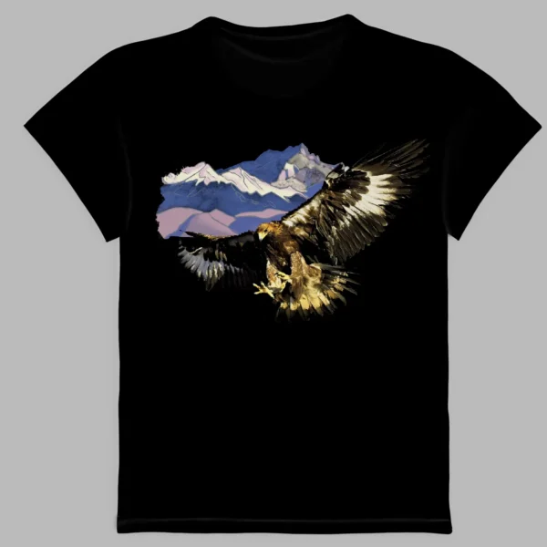 a black t-shirt with a print of the golden eagle