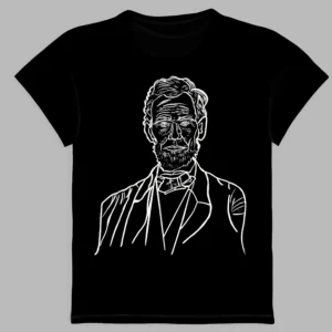 a black t-shirt with a print of the portrait of abraham lincoln