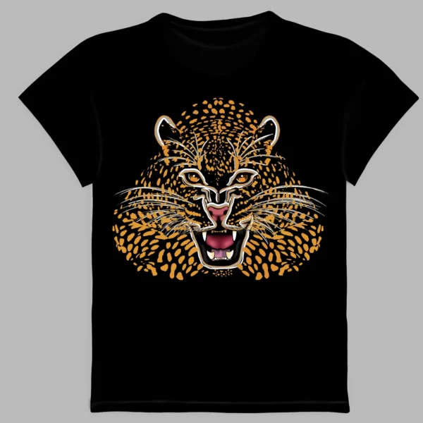 a black t-shirt with a print of the jaguar
