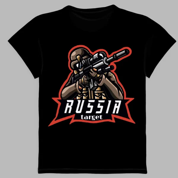 a black t-shirt with a print of phrase russia target