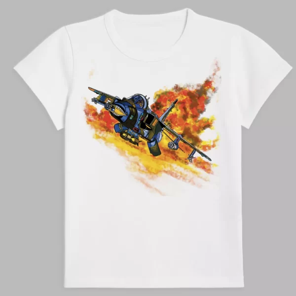 a white t-shirt with a print of the plane