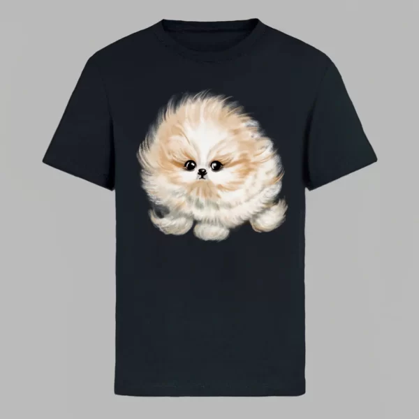 t- shirt in black colour with a print of fluffy dog
