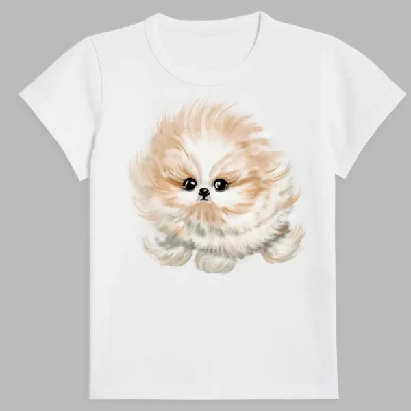 t- shirt in white colour with a print of fluffy dog