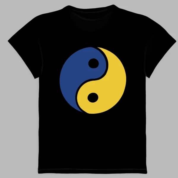 a black t-shirt with a print of the yin and yang