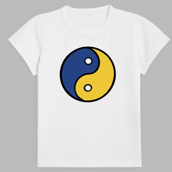 a white t-shirt with a print of the yin and yang