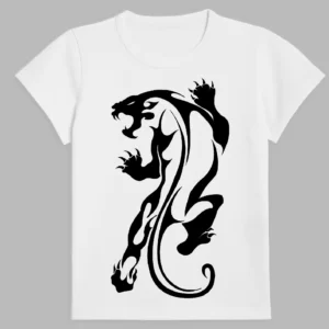 a white t-shirt with a jaguar cheetah leopard print
