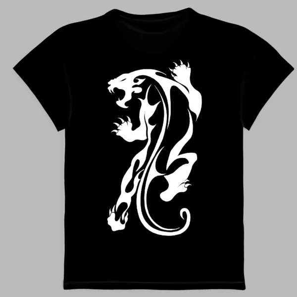 a black t-shirt with a print of the jaguar