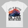a white t-shirt with a print of the mountains