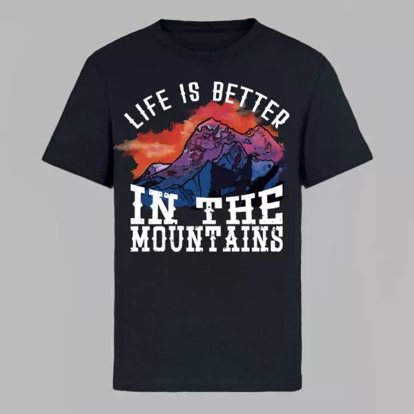 t- shirt in black colour with a print of mountains