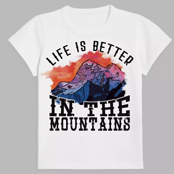 t- shirt in white colour with a print of mountains