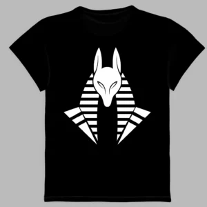a black t-shirt with a print of the anubis