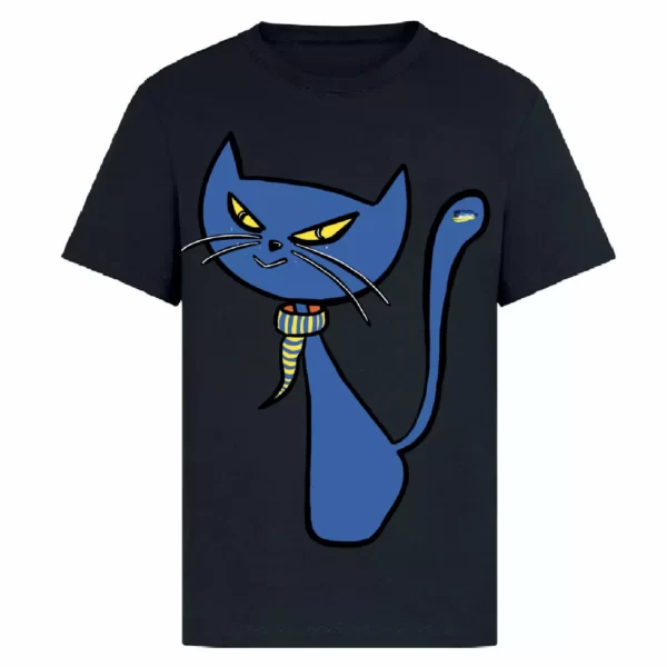t-shirt in black colour with a print of blue cat