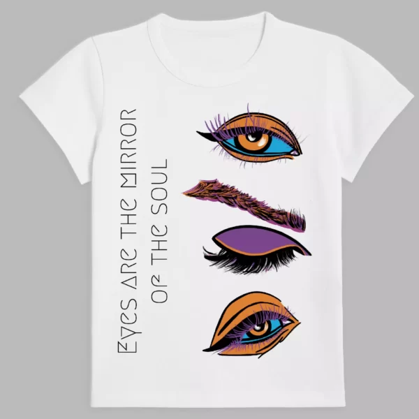 white t-shirt with a print of eyes