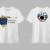 white t-shirt with the hunter and a ball