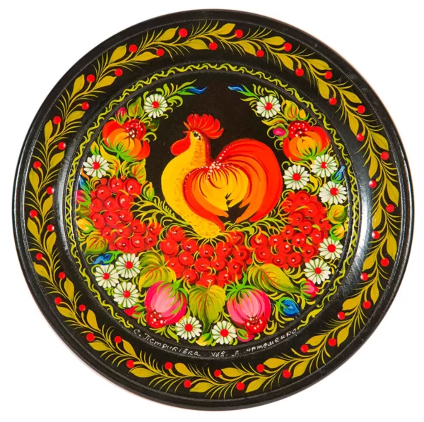 Wooden Platter With Petrykivka Painting #16