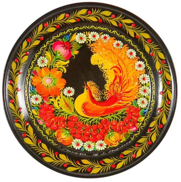 Wooden Platter With Petrykivka Painting #18