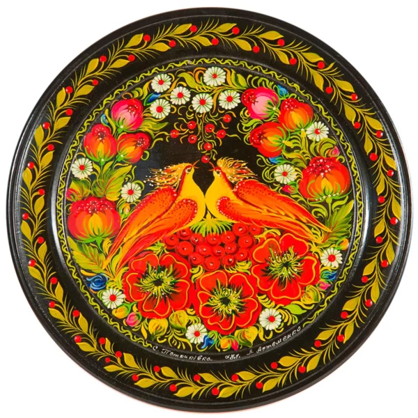 Wooden Platter With Petrykivka Painting #19