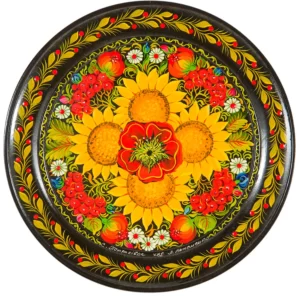 Wooden Platter With Petrykivka Painting #20