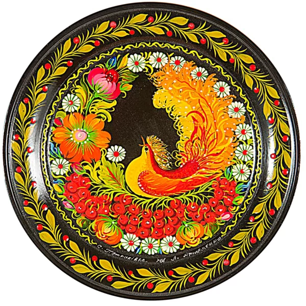 Wooden Platter With Petrykivka Painting #21