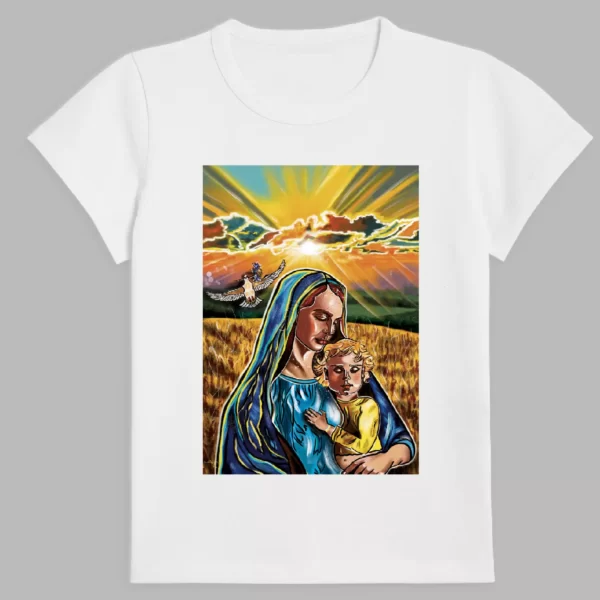 t- shirt in white colour with a woman’s print with a child