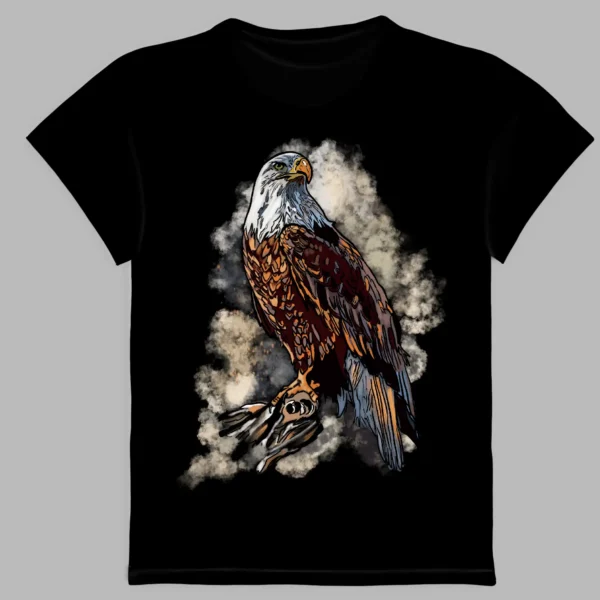 a black t-shirt with a print of the eagle