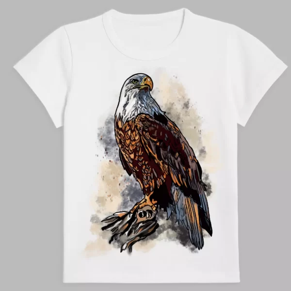 a white t-shirt with a print of the eagle
