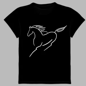a black t-shirt with a print of the horse