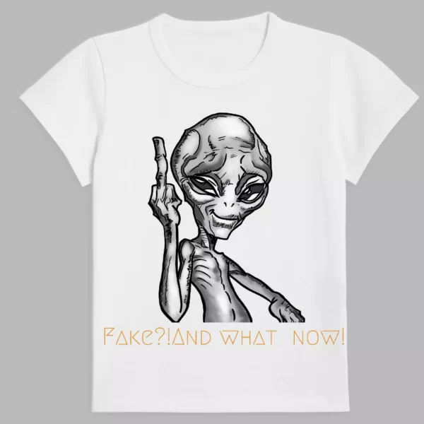 a white t-shirt with a print of the alien