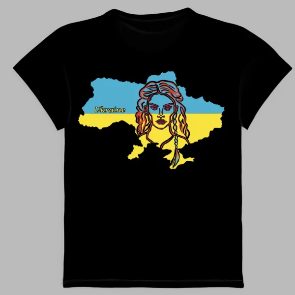 a black t-shirt with a print of ukraine