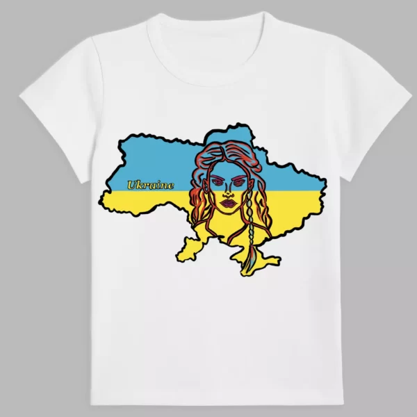 a white t-shirt with a print of ukraine