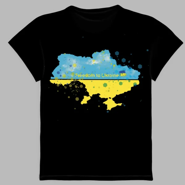 a black t-shirt with a print of the coat of arms of ukraine