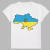 a white t-shirt with a print of the coat of arms of ukraine