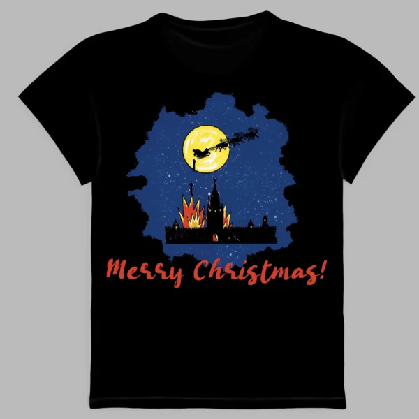 a black t-shirt with a merry christmas print