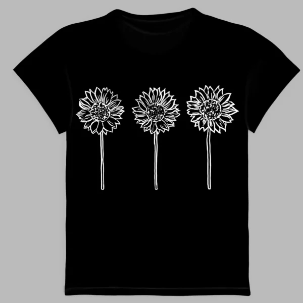 a black t-shirt with sunflowers print