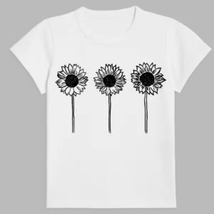 a white t-shirt with sunflower print