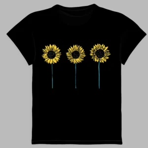 a black t-shirt with yellow sunflowers print