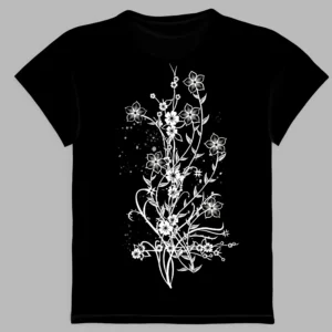 a black t-shirt with a frozen flower print