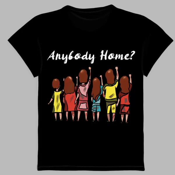 a black t-shirt with a print of the children