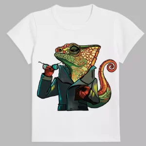 t-shirt in white colour with a print of mr. chameleon