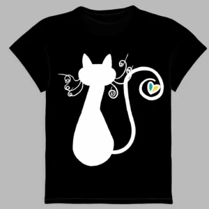 a black t-shirt with a print of the cat