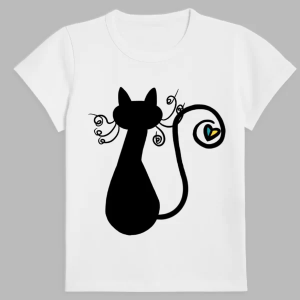 a white t-shirt with a print of the cat