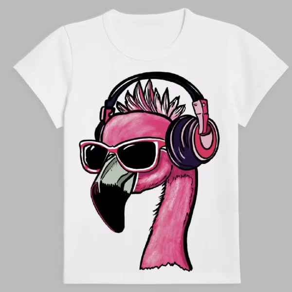 t-shirt in white colour with a print of pink flamingos