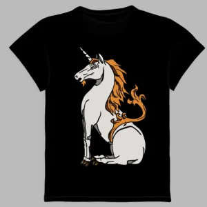 a black t-shirt with the unicorn print