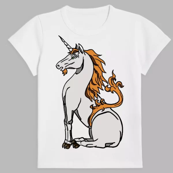 a white t-shirt with the unicorn print