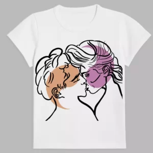 a white t-shirt with lovers print
