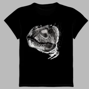 a black t-shirt with a print of the dinosaur