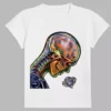 a white t-shirt with a unique print which is called transparency of being