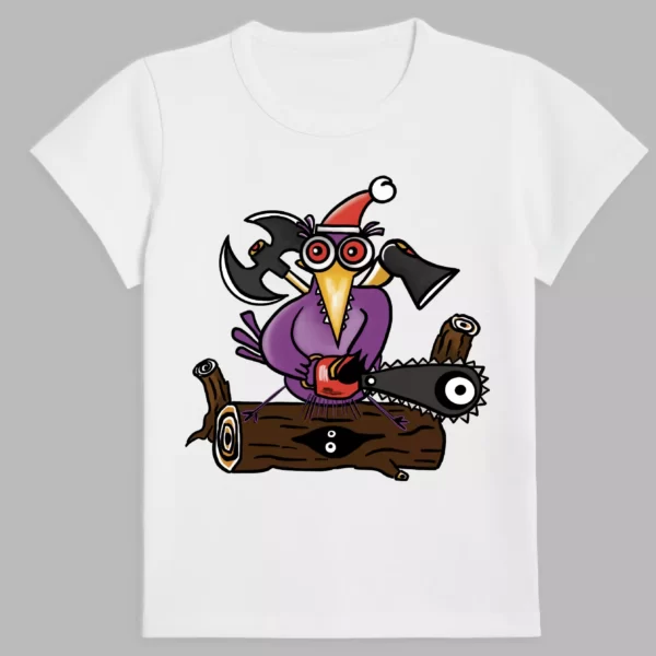 white t-shirt with crazy crow print