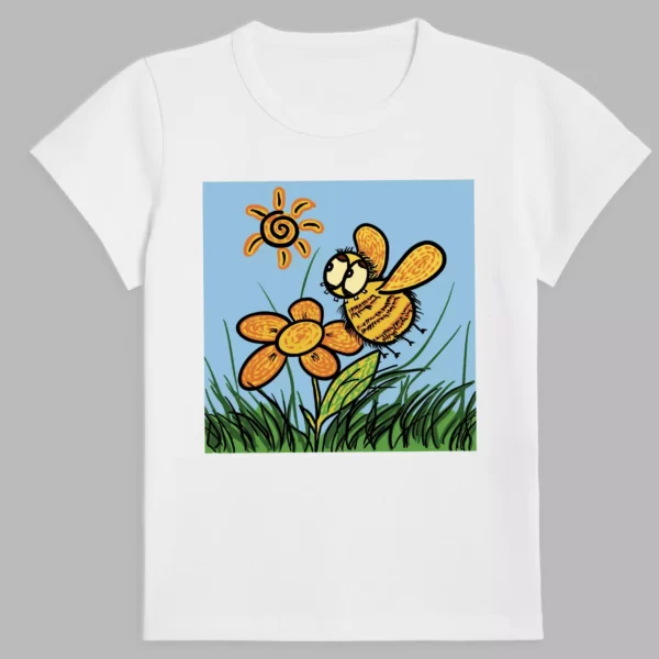 white t-shirt with crazy bee print